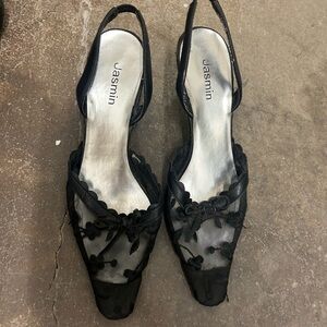 Y2k kitten heels pointy toe mesh shoes whimsigoth witchy grunge